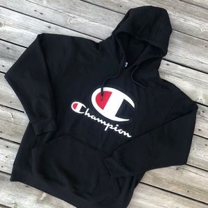 Champion hoodie big logo embroidered patch